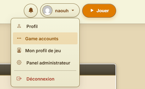 Le menu du compte, avec l'entrée Game accounts.