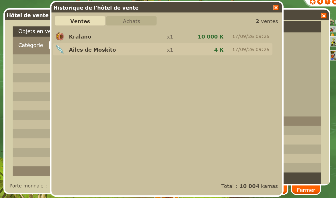 L'historique des ventes de l'hôtel des ventes.