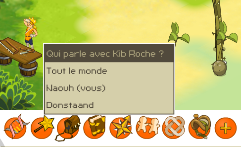 « Qui parle avec Kib Roche ? » : le choix du personnage, et la barre des héros en bas.